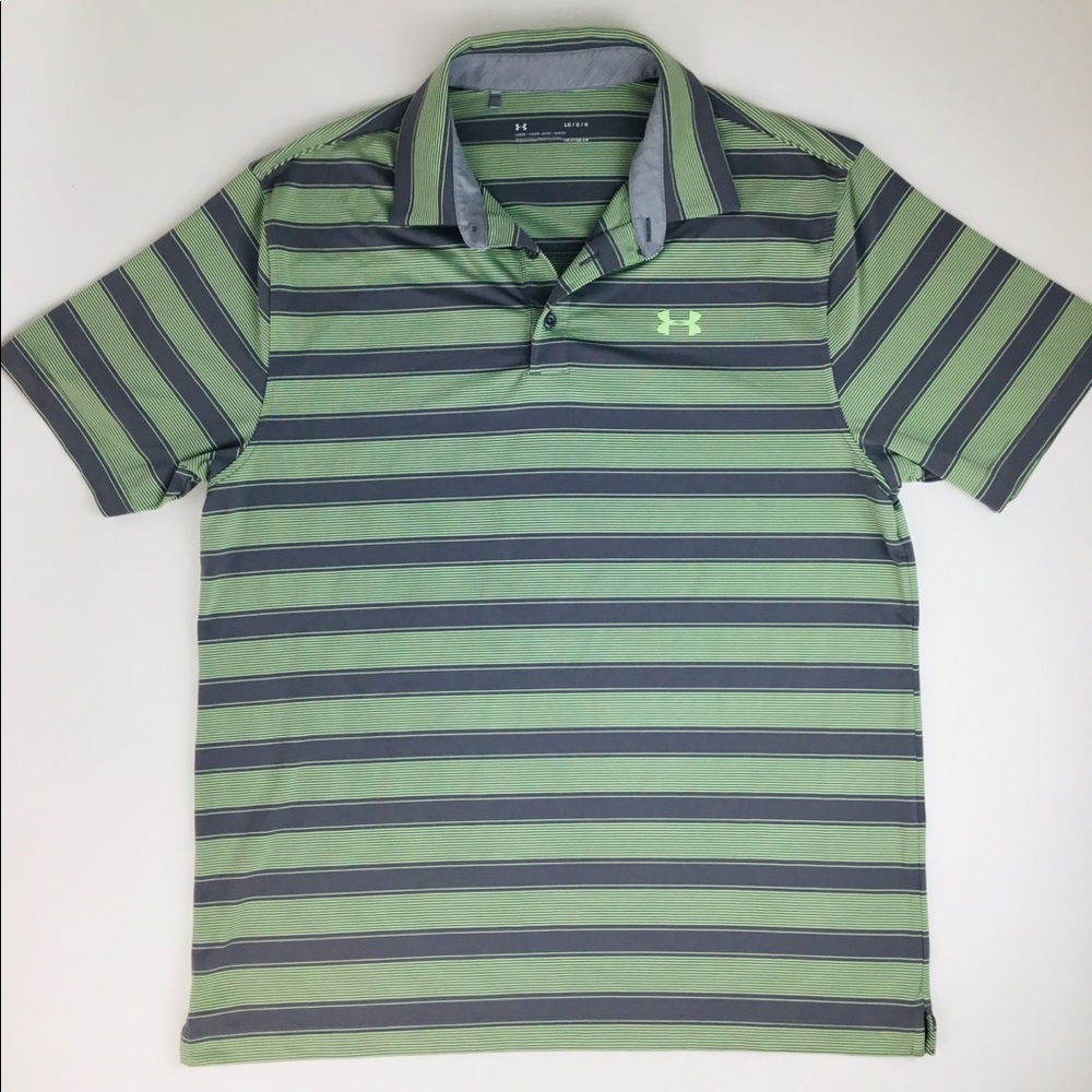Men's Under Armour Green/Gray Stripe Golf Polo, L